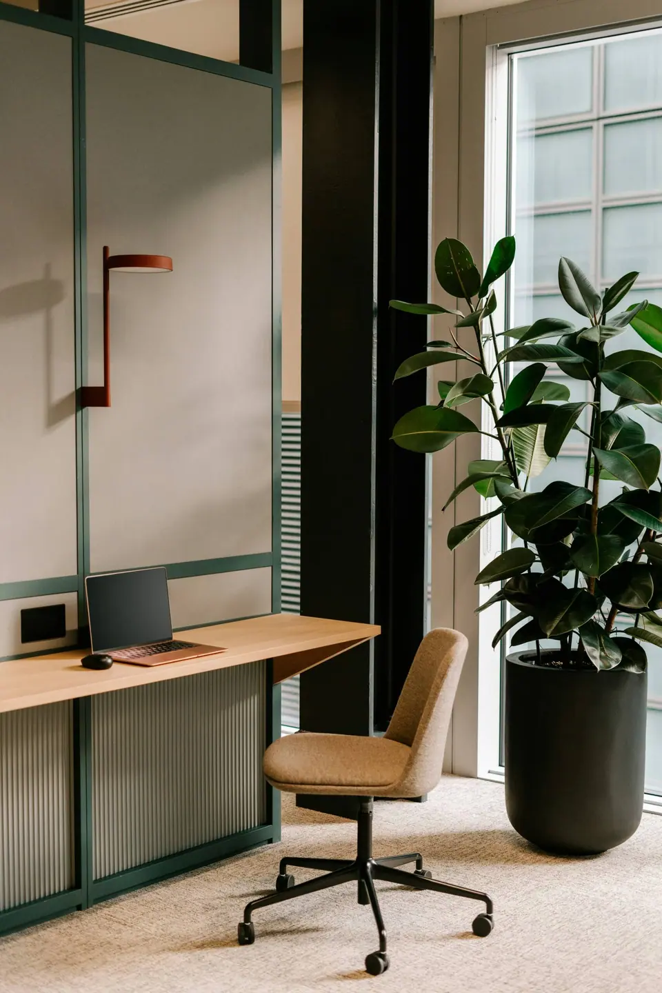 Live tree next to a desk