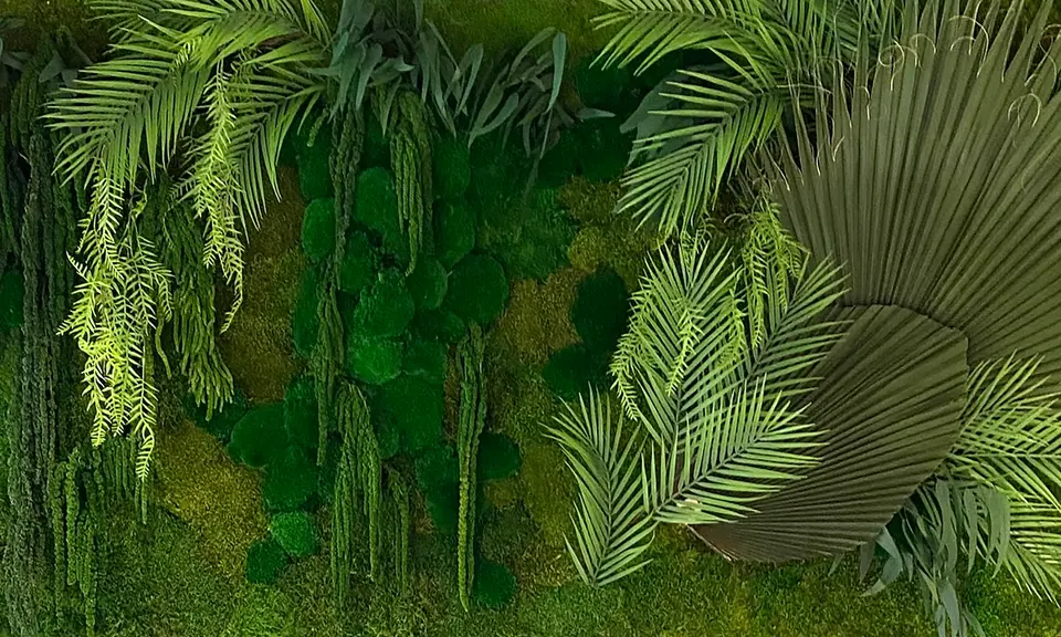 Artificial plant wall in an office