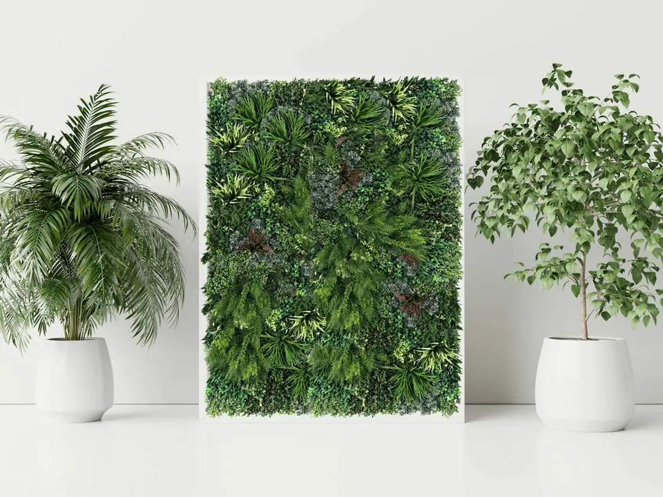 Artificial plant panels between planters