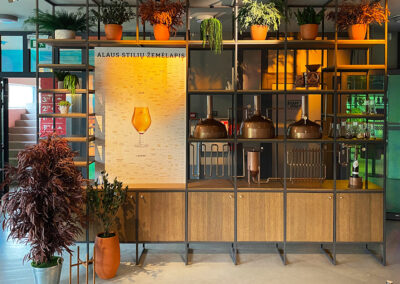 Interior landscaping mobile installation and preserved trees in Bhouse bar